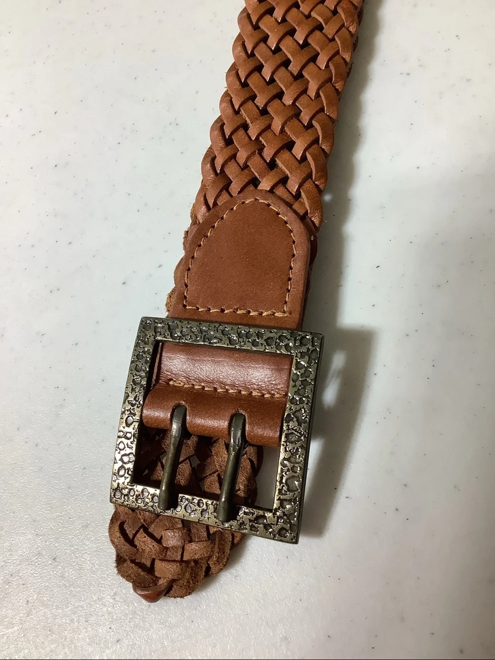 Leather caramel colored braided belt from India, 37”